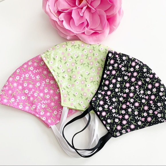 3/$25 Triple Layer Handmade Face Mask floral - Picture 5 of 7